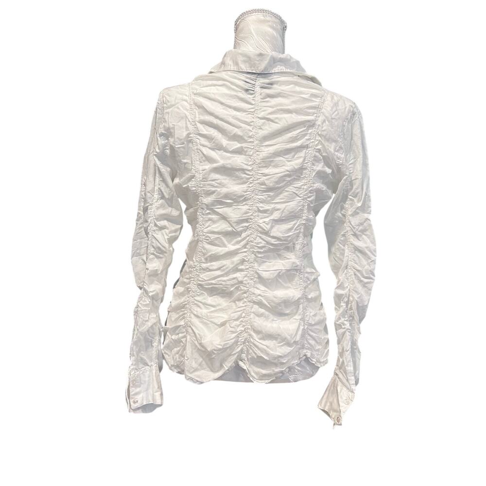 Y2K White Ruched Cotton Button Down Shirt Long Sleeve Fitted Coquette Sz M - Picture 3 of 16